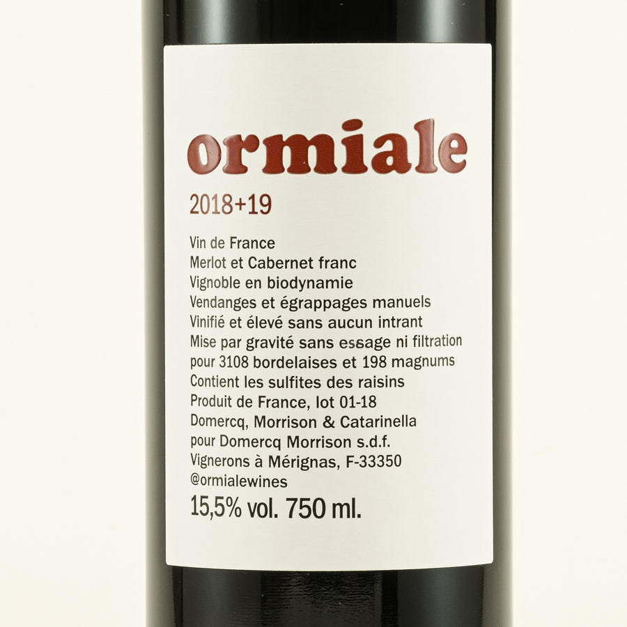 Photo of Ormiale red natural wine bottle label.